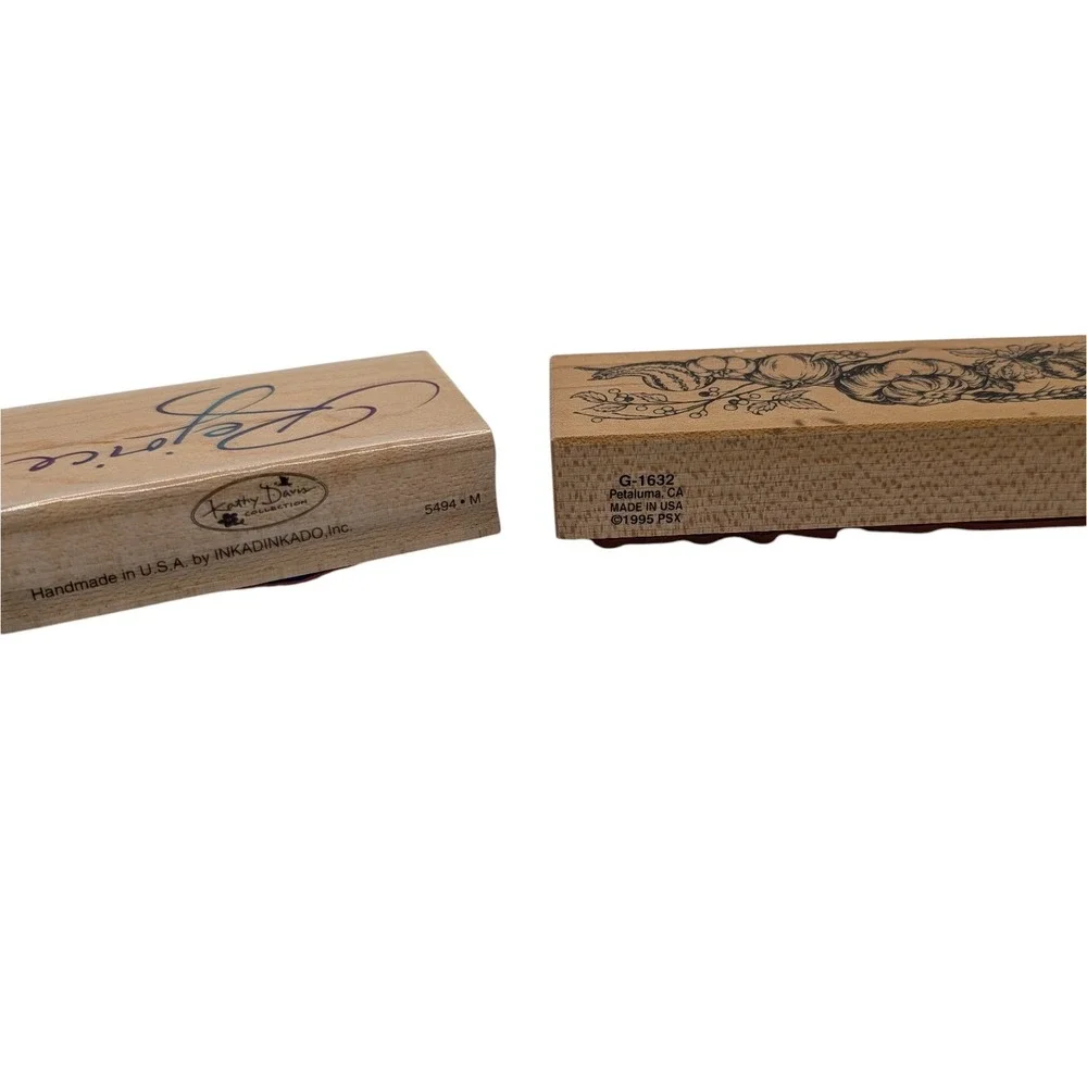 Vintage Wood Mounted Rubber Stamp Set‎ Holidays Craft Two Piece 1990s SEE